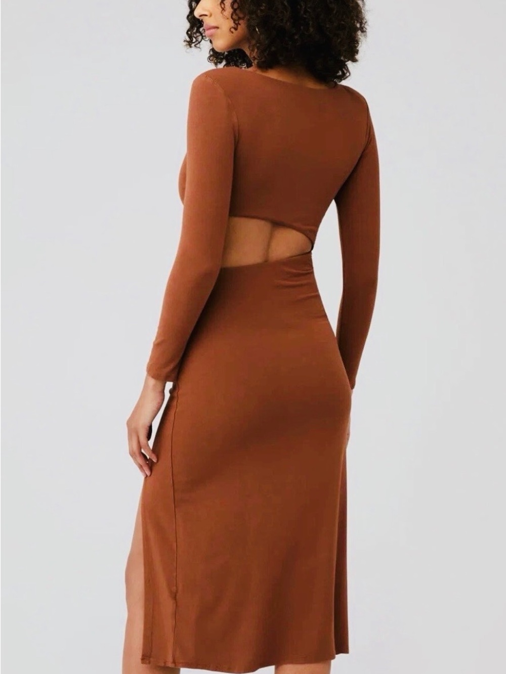 Astr Rust Cutout Long Sleeve Midi Dress